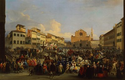 Piazza Santa Croce in Florenz während des Karnevals von Giovanni Signorini