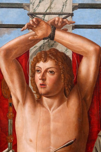 Heiliger Sebastian mit den Heiligen Liberalis, Gregor, Franziskus und Rochus von Giovanni di Niccolo Mansueti