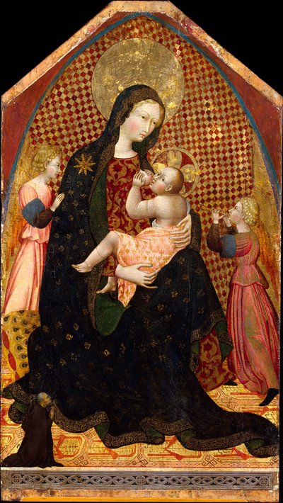 Madonna und Kind mit zwei Engeln und einem Stifter (ca. 1445) von Giovanni di Paolo