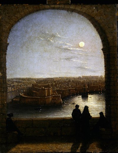 Innerhalb der Befestigungen, Valetta - Blick von einem Bogen bei Nacht von Girolamo Gianni