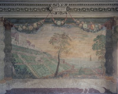 Ansicht der Villa basierend auf dem Originalentwurf, Halle des Brunnens von Girolamo Muziano