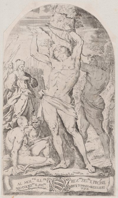 Heiliger Sebastian an einen Baum gebunden, 1625-50 von Girolamo Pedrignani