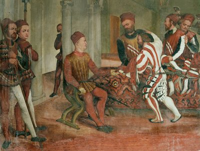 Händler präsentieren Bartolomeo Colleoni Kleidung und Teppiche von Girolamo Romanino