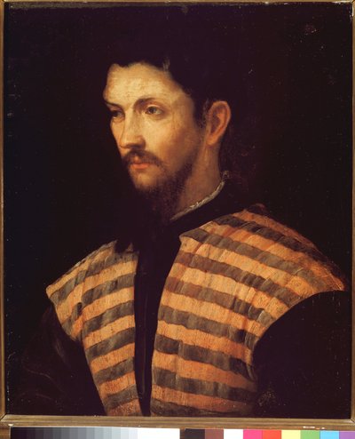 Porträt eines Herrn mit gestreifter Jacke von Girolamo Romanino