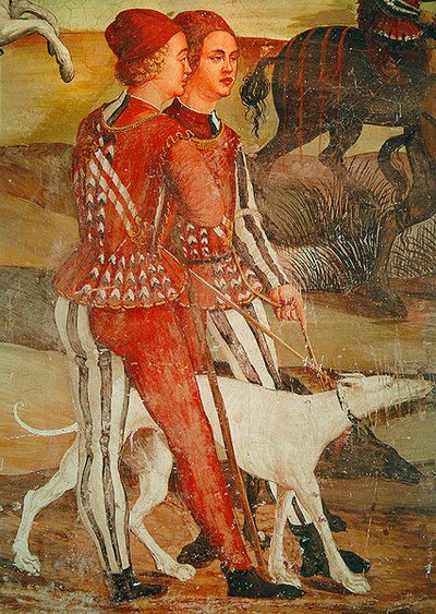 Zwei Pagen und ihr Hund, Detail einer Jagdszene, ca. 1520-30 von Girolamo Romanino