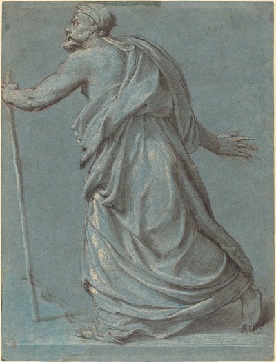 Studie eines Mannes, der nach links geht und einen Stab hält von Girolamo Siciolante
