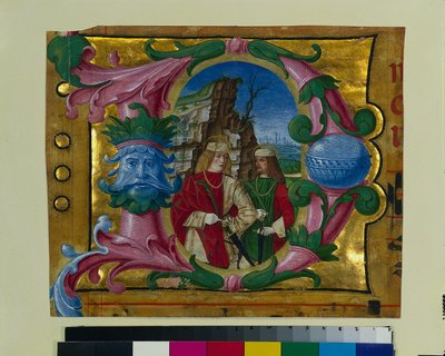 Historiierte Initiale D aus einem Chorbuch ausgeschnitten: Zwei Märtyrerheilige, ca. 1500-1510 von Girolamo dai Libri