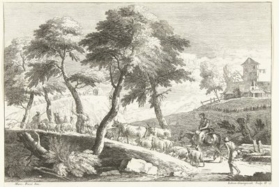Hügellandschaft mit Hirten und Vieh von Giuliano Giampiccoli