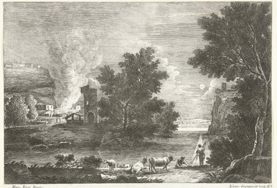 Landschaft bei Mondlicht mit Brand von Giuliano Giampiccoli