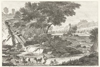 Landschaft mit Hirten und Vieh bei einem Wasserfall von Giuliano Giampiccoli