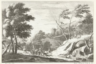Landschaft mit Gewitter und erschrockenen Tieren bei einem kleinen Wasserfall von Giuliano Giampiccoli