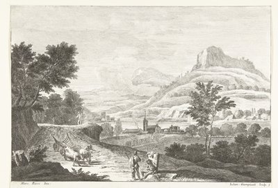 Landschaft mit Ochsenkarren und Beerdigung von Giuliano Giampiccoli
