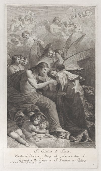 Christus gibt die heilige Hostie der knienden Heiligen Katharina von Siena... von Giuliano Traballesi