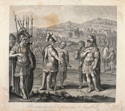 Treffen zwischen Hannibal und Scipio während der Punischen Kriege von Giulio (after) Romano