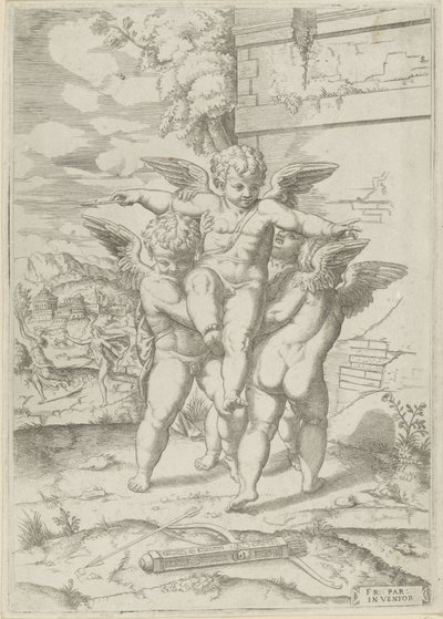 Amor und drei Putti von Giulio Bonasone (attributed to)