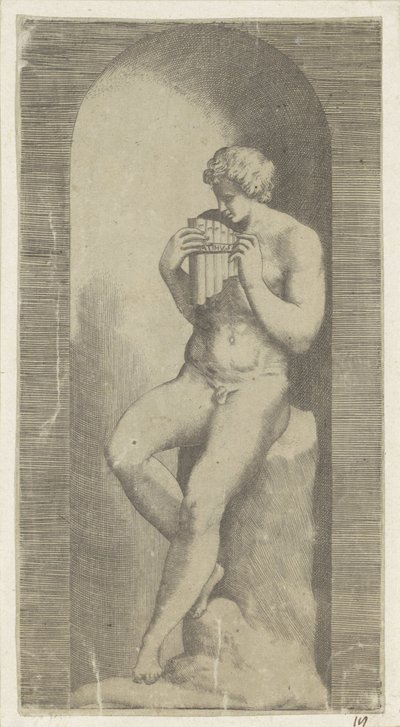 Nackter Mann mit Panflöte in einer Nische von Giulio Bonasone (possibly)
