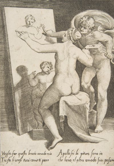 Apollo neben einer Frau, die eine Allegorie der Malerei darstellt, aus 