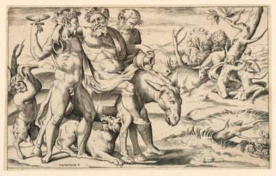 Silenus reitet auf einem Esel von Giulio Bonasone