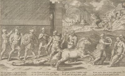 Der Kampf von Hector und Achilles, und Achilles, der den Körper von Hector umherzieht, 1531-76 von Giulio Bonasone