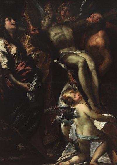 Die Kreuzabnahme mit den Heiligen Maria Magdalena, Augustinus, Hieronymus und Engeln von Giulio Cesare Procaccini