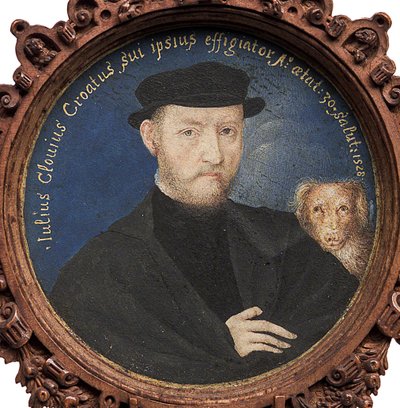 Selbstporträt mit Hund, 1528 von Giulio Clovio