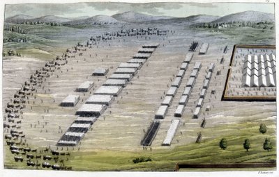 Lager der Deutschen und Römer - in „Das alte und moderne Kostüm“ von Jules Ferrario, ed. Mailand von Giulio Ferrario