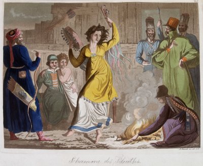 Tanz einer jungen Schamanin der Telenths - in Le costume ancien et moderne von J. Ferrario, ed. Mailand von Giulio Ferrario