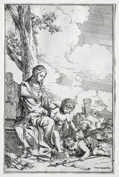 Heilige Familie mit dem kleinen Johannes von Giulio I Carpioni