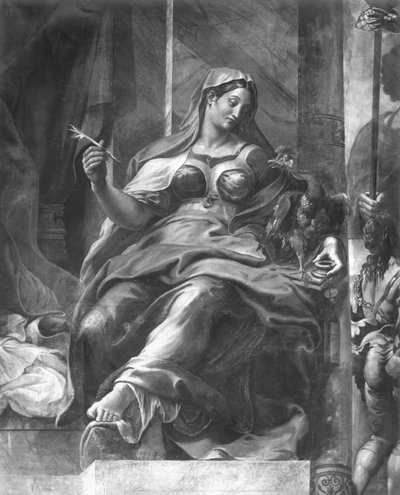 Ewigkeit, eine der zwei allegorischen Figuren um St. Peter (Detail) von Giulio Romano