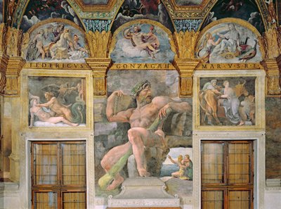 Olympia verführt von Jupiter, Polyphemus bewacht Acis und Galatea, Pasiphae betritt die von Daedalus konstruierte Kuh, aus der Sala di Amore e Psiche von Giulio Romano