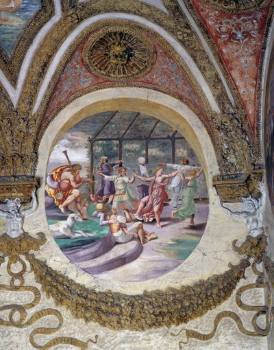 Eines der Fresken aus der Kammer der Winde oder des Tierkreises von Giulio Romano