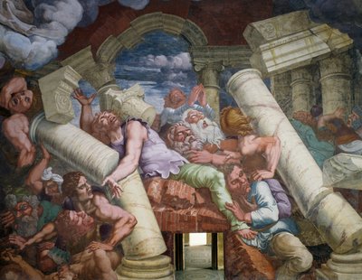 Rebellische Riesen durch Einsturz eines Gebäudes niedergeschlagen von Giulio Romano