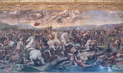 Die Schlacht an der Milvischen Brücke, im Konstantinszimmer, Raffael-Räume, ca. 1520-24 von Giulio Romano