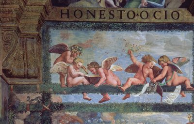 Das rustikale Bankett: Putti machen Musik (Detail) von Giulio Romano