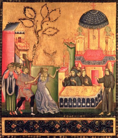 Der Altar von St. Franziskus, Detail, das das Wunder der besessenen Frau darstellt von Giunta Pisano