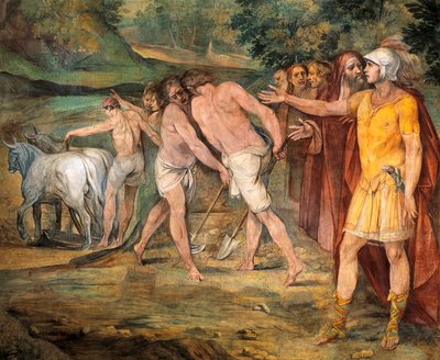 Romulus markiert die Grenzen Roms, Fresko im Saal der Horatier und Kuratier, Konservatorenpalast, Rom von Giuseppe Cesari