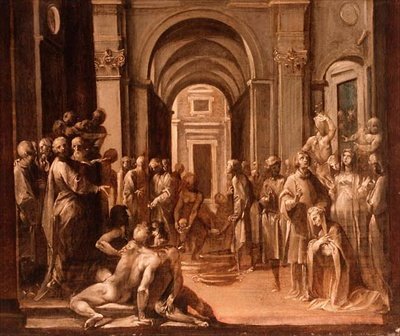 St. Laurentius unter den Armen und Kranken, Modello für ein Fresko von Giuseppe Cesari