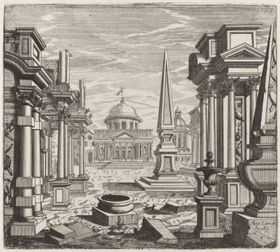 Architektonische Fantasie mit Obelisken, Ruinen und einem Platz von Giuseppe Antonio Landi