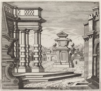 Architektonische Fantasie mit Portalen und Denkmälern von Giuseppe Antonio Landi