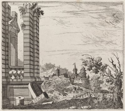 Fantastische Flusslandschaft mit Ruinen und einer Burg von Giuseppe Antonio Landi