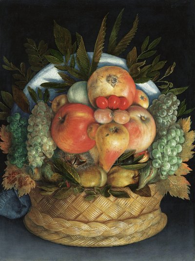 Umkehrbares anthropomorphes Porträt eines Mannes, zusammengesetzt aus Früchten von Giuseppe Arcimboldo