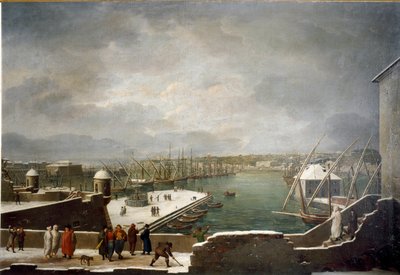Ansicht des Hafens von Genua, bedeckt mit Schnee von Giuseppe Bacigalupo