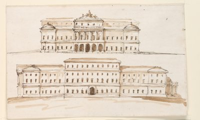 Zwei Ansichten des zentralen Teils eines Palastes von Giuseppe Barberi