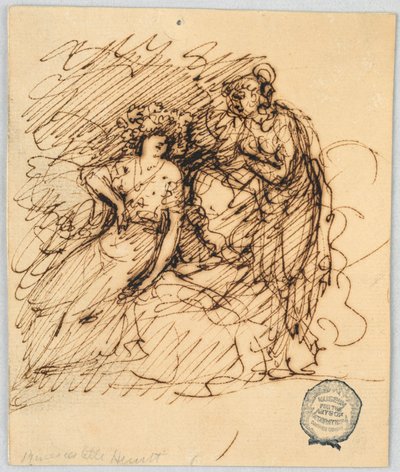 Figurenskizze mit einem sitzenden Mädchen, das mit einem stehenden Mädchen spricht von Giuseppe Bernardino Bison