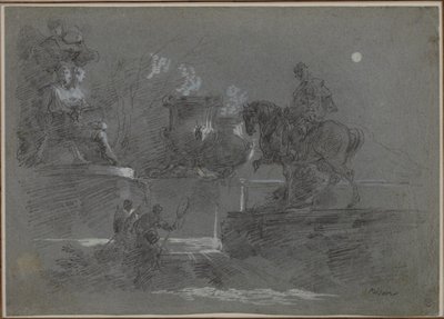 Monumentale Skulptur in einem mondbeschienenen Park von Giuseppe Bernardino Bison