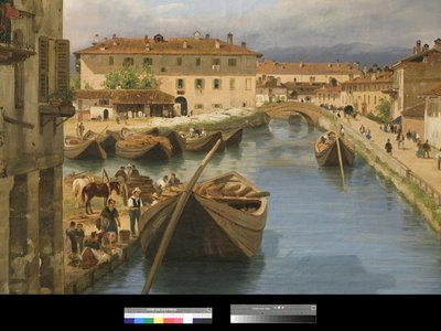 Blick auf den Naviglio-Kanal von der San Marco Brücke in Mailand von Giuseppe Canella