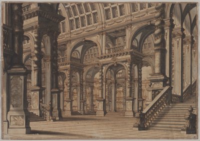 Monumentale gewölbte Halle mit Treppe, zweites Viertel des 18. Jahrhunderts von Giuseppe Galli Bibiena