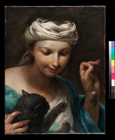 Mädchen mit einer Katze, vor 1747 von Giuseppe Maria Crespi
