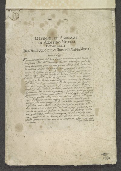 Titelblatt mit Vorwort und Widmung von Giuseppe Maria Mitelli