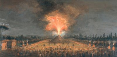 Nächtliches Fest mit feuerspeiendem Vulkan in den Cascine zu Florenz zu Ehren des Großherzogs Ferdinand III von Giuseppe Maria Terreni